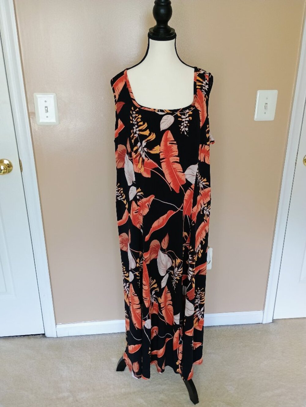 QVC-SUSAN GRAVER LIQUID KNIT SLEEVELESS MIDI DRESS-SIZE XL-PRINTED-BURNT ORANGE